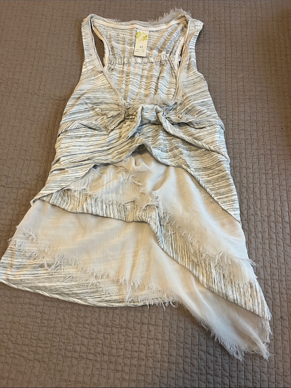 Unique Fabric Collage Light Gray Striped High-Low Top